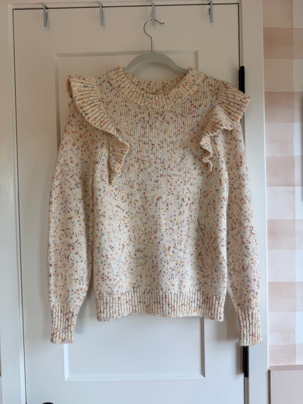 Universal Thread Cream Speckled Ruffle-Trim Sweater